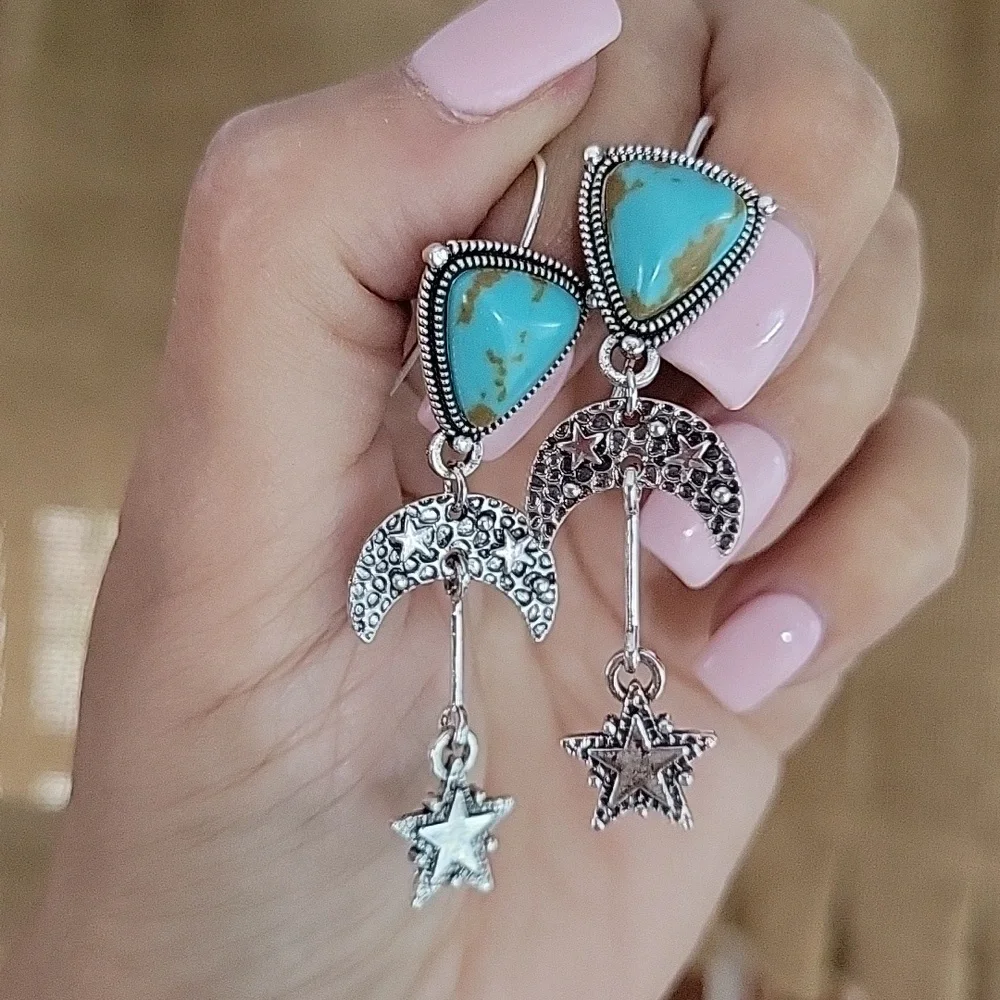 π₯LAST PAIRπ₯ Country Sky Turquoise Star Drop Earrings - Picture 1 of 6